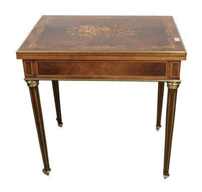 Lot 1486 - A Louis XVI Style Gilt Metal Mounted Kingwood and Marquetry Tric-Trac Table, the sliding hinged...