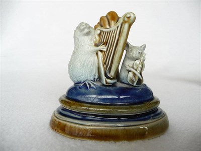 Lot 1432 - A Doulton Lambeth Stoneware Mouse Menu Holder, by George Tinworth, with a white mouse playing a...