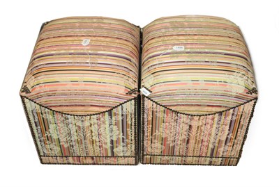 Lot 1498 - A Pair of 20th Century Stools, upholstered in Paul Smith style close-nailed stripped floral fabric