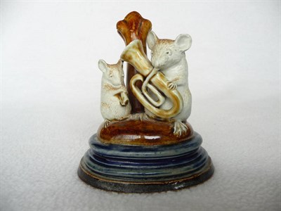 Lot 1433 - A Doulton Lambeth Stoneware Mouse Menu Holder, by George Tinworth, with a white mouse playing a...