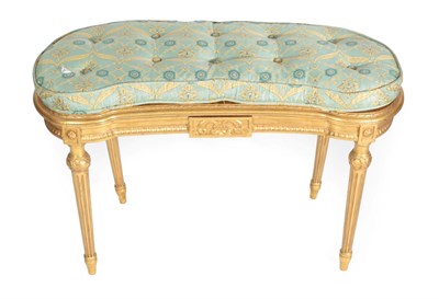 Lot 1506 - A Louis XVI Style Kidney Shape Gilt Dressing Stool, late 19th/early 20th century, the duck egg blue