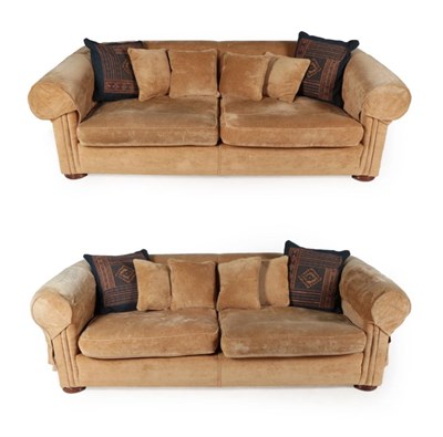 Lot 1509 - A Pair of Duresta Maximus Three-Seater Sofas, modern, covered in 'teddy bear' biscuit coloured...