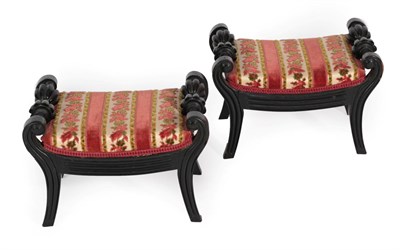 Lot 1511 - A Pair of Late 19th Century Anglo-Indian Padouk Wood Footstools, the carved and turned handles...