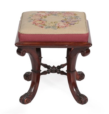 Lot 1512 - A Victorian Rosewood Framed Dressing Stool, mid 19th century, the later floral needlework...