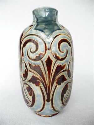 Lot 1435 - A Doulton Lambeth Stoneware Vase, by Edith Lupton, incised scrollwork in brown and greens,...