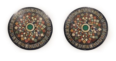 Lot 1528 - A Pair of Pietra Dura Circular Table Tops, modern, decorated with various marbles and...