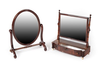 Lot 1530 - ^ A Regency Mahogany Bowfront Toilet Mirror, the original mirror plate within a moulded frame...