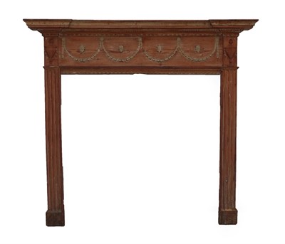 Lot 1535 - An Early 19th Century Carved Pine Chimney Piece, of breakfront form with a stiff leaf carved border