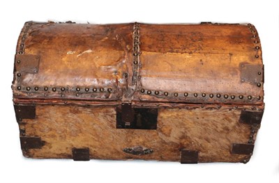 Lot 1538 - An 18th Century Pony Skin Trunk, retailed by Hatch, with two labels to the interior North,...