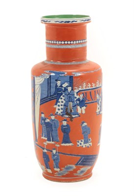 Lot 1 - A Chinese Porcelain Rouleau Vase, Kangxi reign mark, painted in underglaze blue with a...