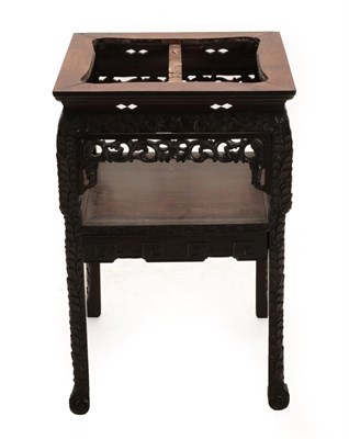 Lot 11 - A Chinese Hardwood Centre Table, 19th century, the square top over foliate carved and pierced...