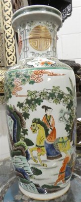 Lot 13 - A Chinese Porcelain Rouleau Vase, Kangxi reign mark but not of the period, painted in famille verte