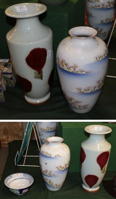 Lot 17 - A Pair of Hirado Porcelain Baluster Vases, Meiji period, painted with bands of flowers, painted...