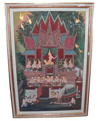 Lot 23 - Thailand School (early 20th century) Prince Vessantara enthroned with attendants and musicians...