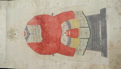 Lot 29 - Chinese School (Qing Dynasty) Ancestor portrait seated in ceremonial robes Gouache heightened...