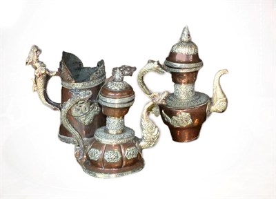Lot 37 - A Tibetan White Metal Mounted Copper Tea Service, late 19th/early 20th century, of baluster...