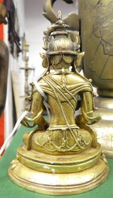 Lot 42 - A Gilt Copper Alloy Figure of Amitayus, probably Tibetan, 18th century, seated cross-legged...