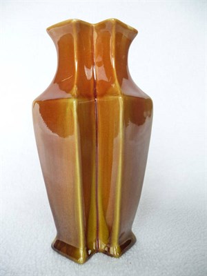 Lot 1443 - A Linthorpe Pottery Vase, designed by Christopher Dresser, shape No.285, formed as two...