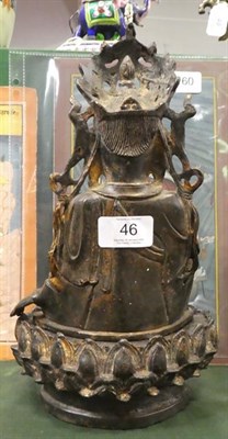 Lot 46 - A Copper Alloy Figure of Buddha on a Stand, late Ming Dynasty, seated with scroll headdress, on...