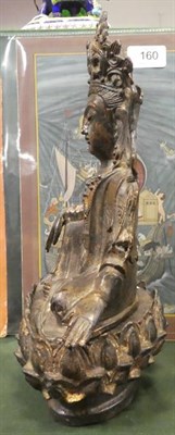 Lot 46 - A Copper Alloy Figure of Buddha on a Stand, late Ming Dynasty, seated with scroll headdress, on...