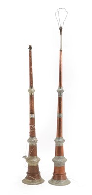 Lot 52 - A Pair of Tibetan White Metal Mounted Copper Prayer Horns, late 19th/early 20th century, with...