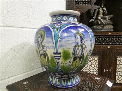 Lot 65 - An Indian Faience Vase, 19th century, of ovoid form with flared neck and foot, painted in...
