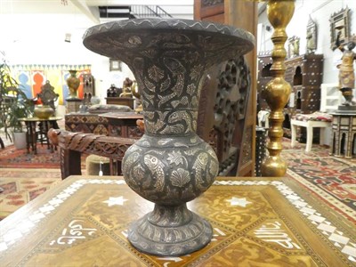 Lot 66 - An Indian Bidri-Ware Vase, 19th century, of campana form, inlaid with fish amongst foliage,...
