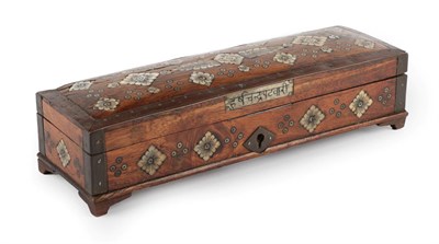 Lot 71 - An Indian Copper Bound Bone Inlaid Hardwood Scribe's Pen Box, 19th century, of rectangular...
