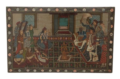 Lot 73 - Anglo-Indian School (19th century) Dignitaries and attendants in an interior with a hookah,...