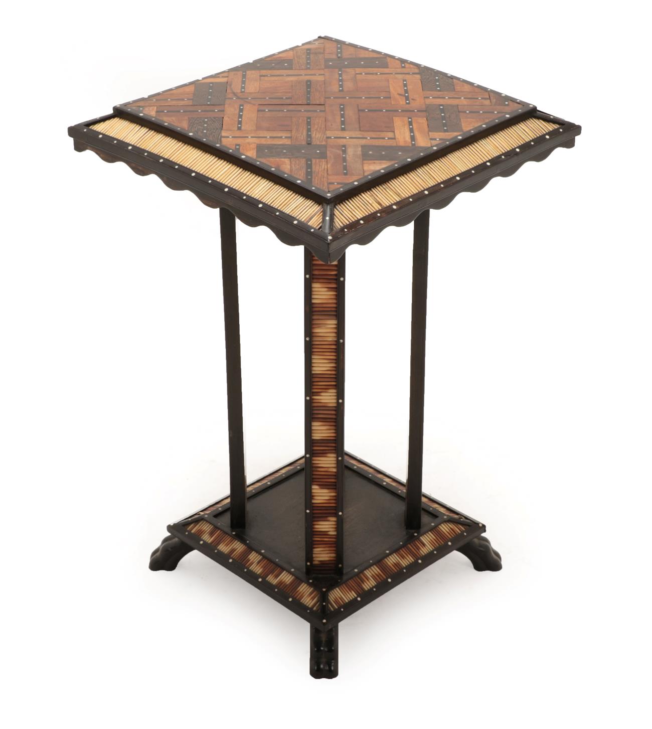 Lot 84 - A Ceylonese Ebony, Parquetry, Ivory and Porcupine Quill Occasional Table, 19th century, the...