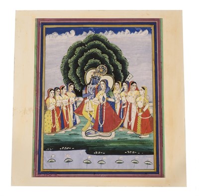 Lot 85 - Indian School (Jaipur, circa 1880) Krishna and Radha with Gopis in attendance in landscape...