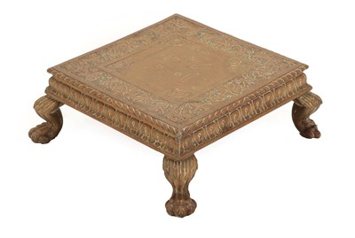 Lot 92 - An Indian Brass Low Table or Stool, 19th century, of rectangular form centred by a swastika...