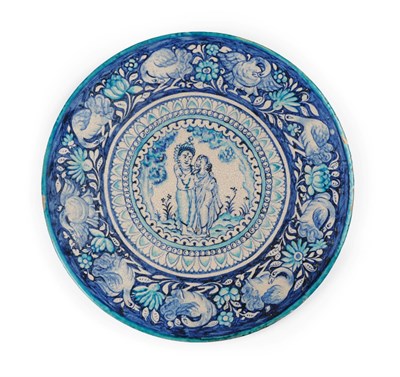 Lot 93 - A Multan Faience Dish, Sindh, 19th century, painted in blue and turquoise with Rama and Sita...