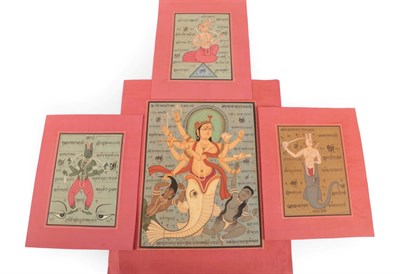 Lot 101 - Indian School (19th century) Avatars of Vishnu and with script Gouache, 15.5cm by 11cm;  and A...