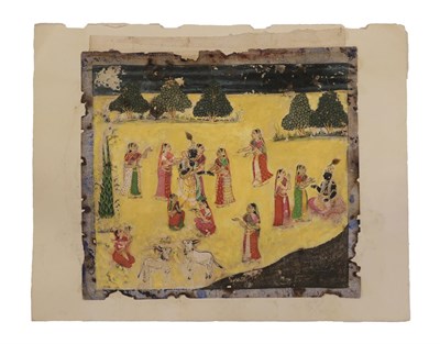 Lot 115 - Indian School (probably Bundi, late 18th century) Krishna with attendant Gopis and animals in...