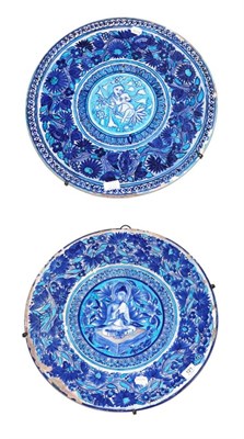 Lot 121 - A Multan Faience Dish, Sindh, 19th century, painted in blue and turquoise with central seated...