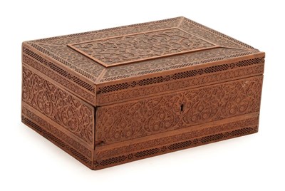 Lot 123 - An Indian Carved Hardwood Box, Mysore, 19th century, of rectangular form with panels of...
