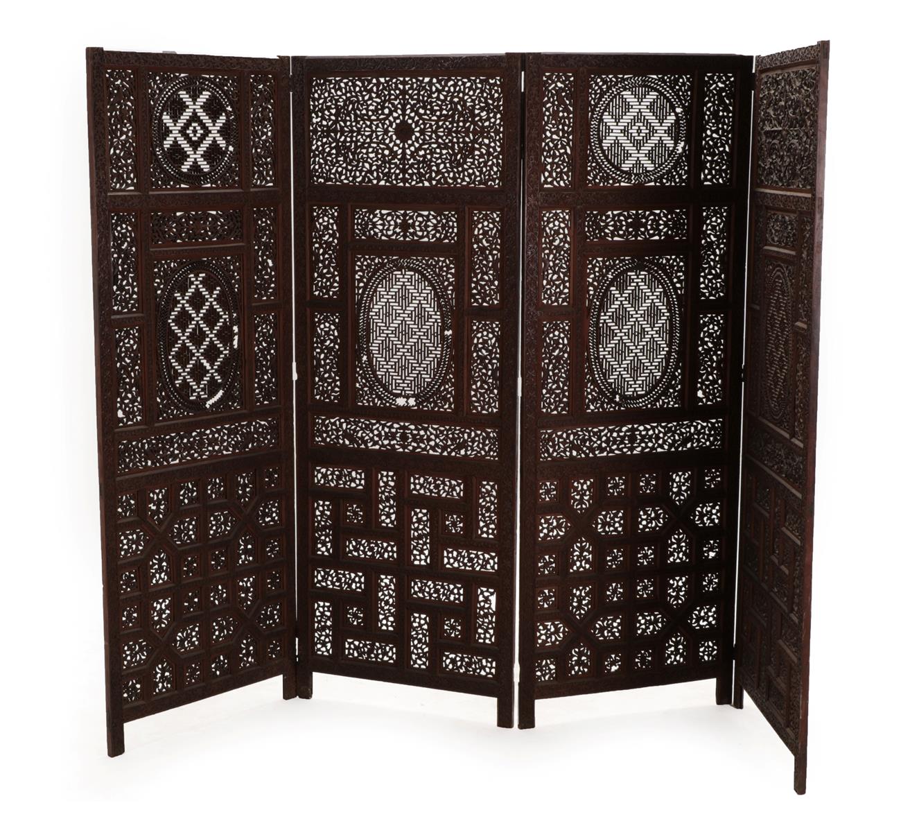 Lot 131 An Indian Hardwood Four Fold Screen 19th 4180