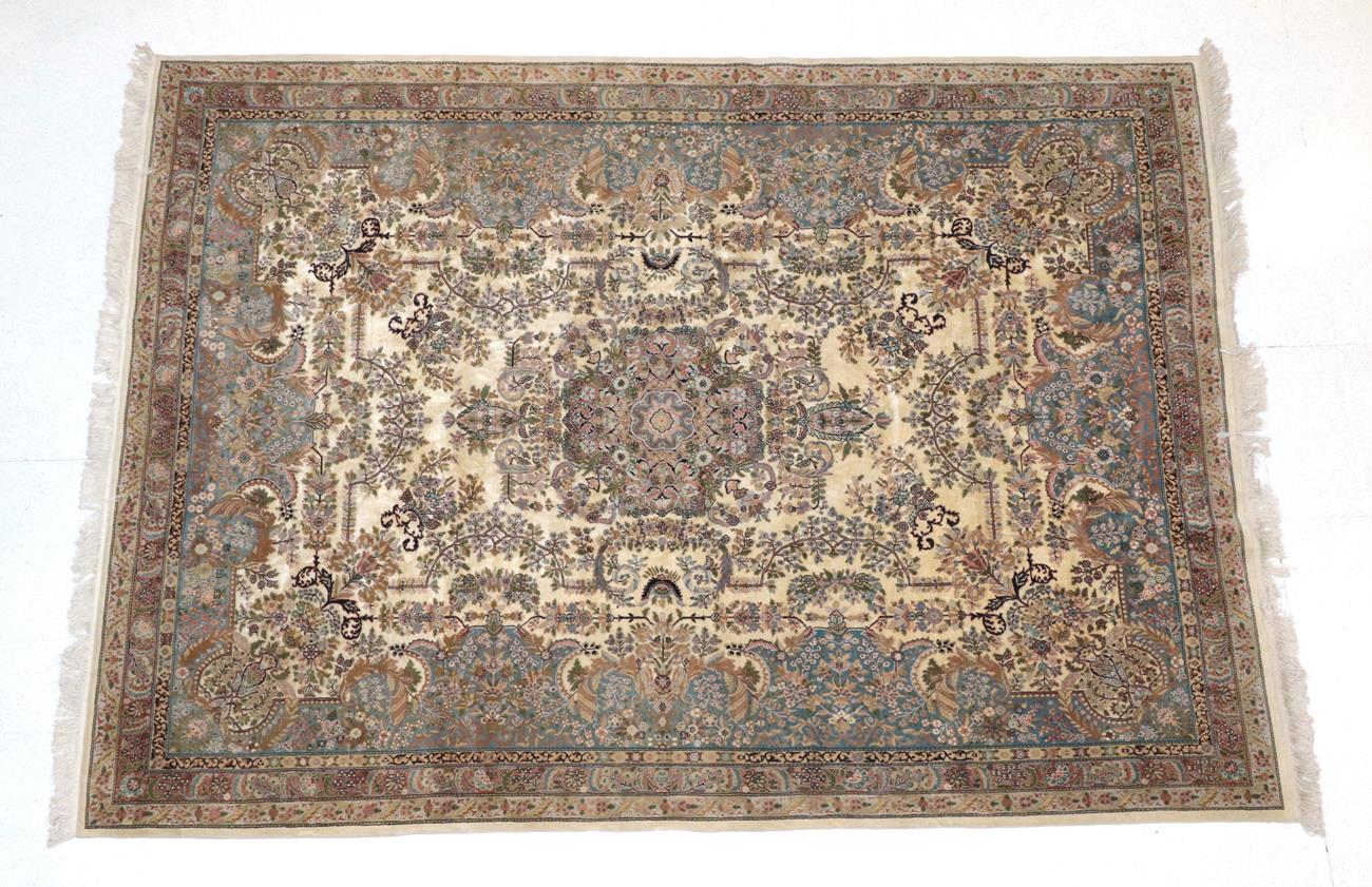 Lot 134 - Kashmir Part Silk Carpet North West India, late 20th century The ivory field of vines centred...