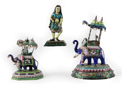 Lot 135 - An Indian White Metal, Enamel and Hardstone Group, late 19th/early 20th century, as an elephant...