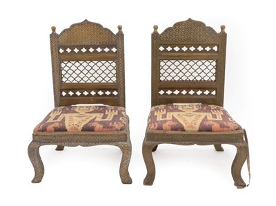 Lot 139 - A Pair of Anglo-Indian Brass-Veneered Side Chairs, possibly Gujarat, early 20th century, the...
