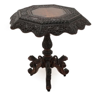 Lot 145 - An Indian Carved Hardwood Centre Table, probably Bombay, late 19th century, the hexagonal...