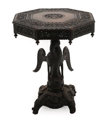 Lot 146 - An Indian Hardwood Occasional Table, 19th century, the octagonal top centred by a figural panel...