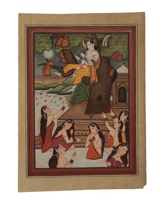 Lot 148 - Indian School (Rajasthan, 20th century) Krishna stealing the clothes from bathing Gopis Gouache...
