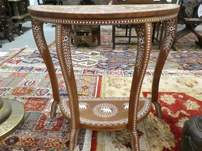 Lot 152 - A Pair of Anglo-Indian Bone Inlaid Hardwood Demi-Lune Side Tables, 20th century, on cabriole...