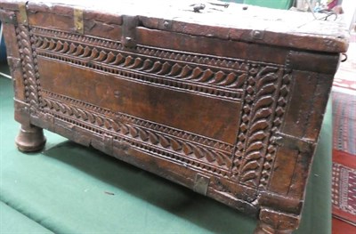 Lot 158 - An Indian Hardwood Document Box, 19th century, of rectangular form with hinged cover, on turned...