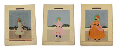 Lot 159 - Indian School (Jaipur, 19th century) Portraits of Indian Rulers standing on terraces Gouache,...