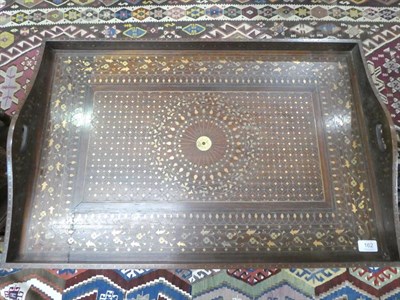 Lot 162 - An Indian Brass and Copper Inlaid Hardwood Butler's Tray, possibly Lahore, 2nd half 19th...