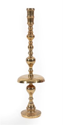 Lot 182 - A Cairo Ware Brass Lamp Stand, late 19th century, with engraved floral decoration, 150cm high