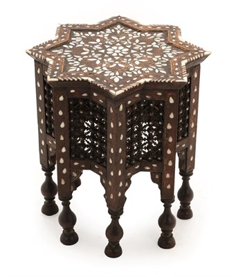 Lot 183 - A Syrian Bone and Mother-of-Pearl Inlaid and Pewter Strung Occasional Table, late 19th century,...